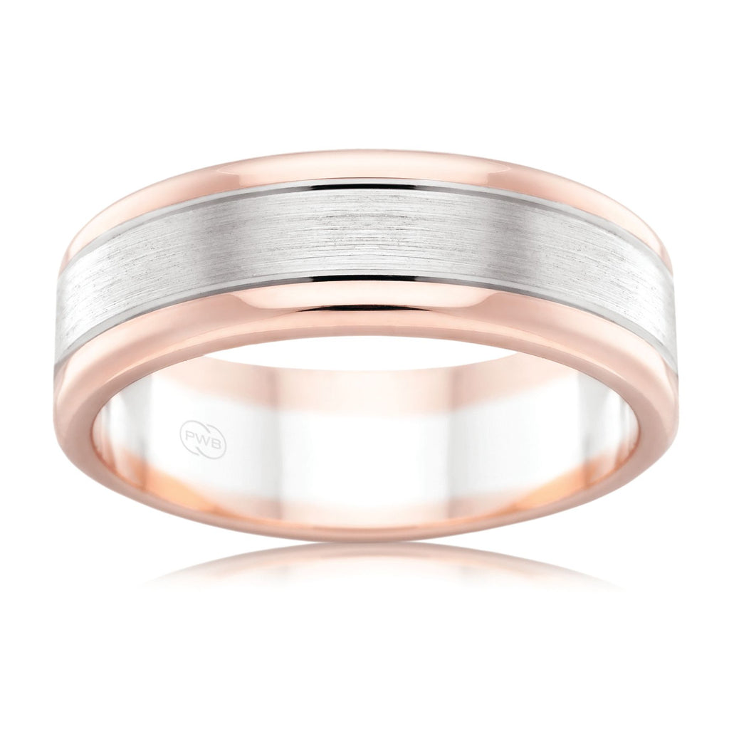 9ct White & Rose Gold 6mm Two Tone Faceted Wedding Ring - Duffs Jewellers