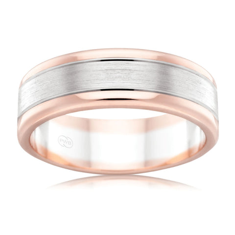 9ct White & Rose Gold 6mm Two Tone Faceted Wedding Ring - Duffs Jewellers