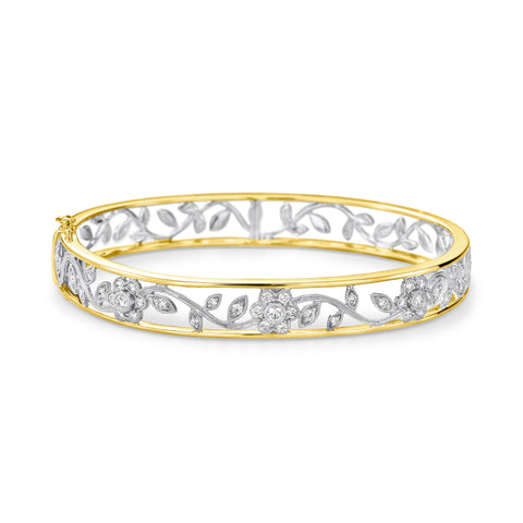 Yellow & White gold diamond filigree bangle - Duffs Jewellers