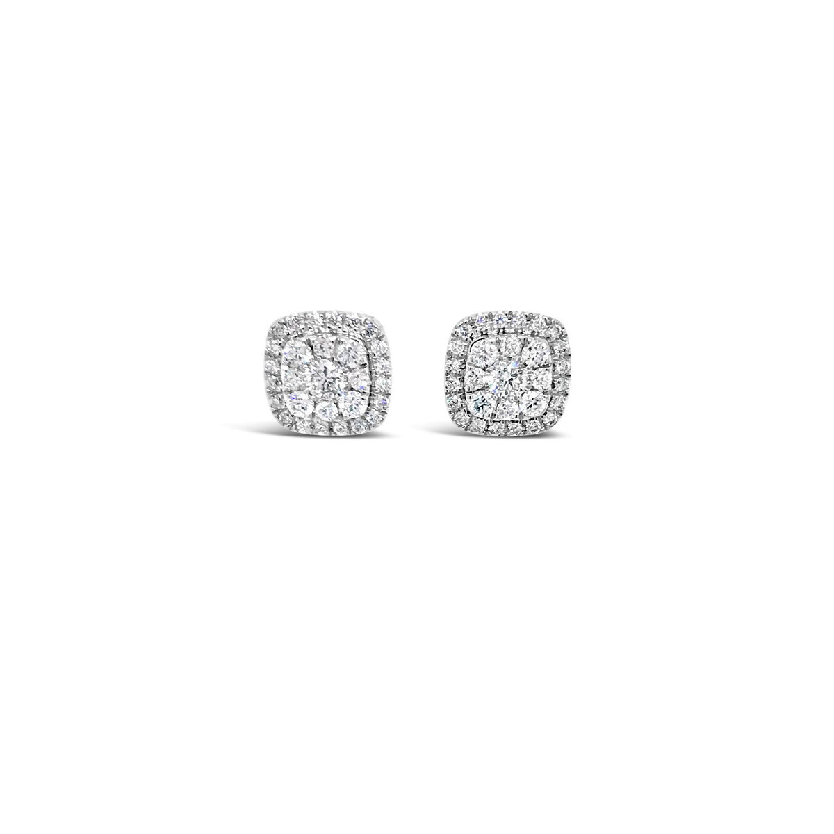 White gold cushion shaped diamond cluster earrings 0.51ct - Duffs Jewellers