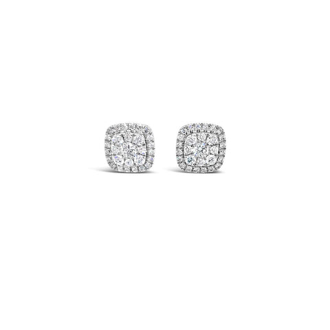 White gold cushion shaped diamond cluster earrings 0.51ct - Duffs Jewellers
