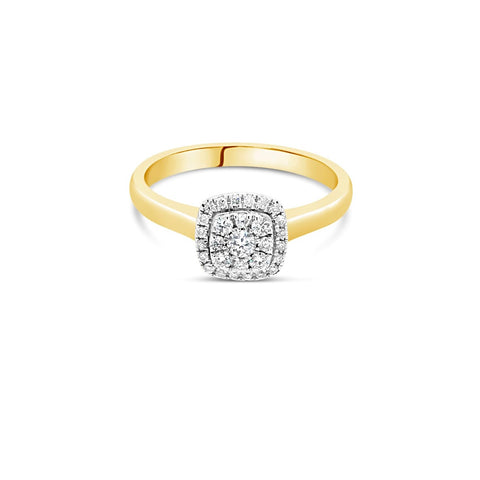 Yellow gold cushion diamond cluster ring 0.25ct - Duffs Jewellers