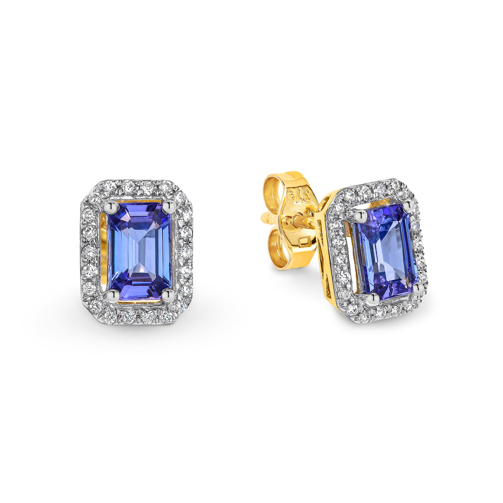 9CT Yellow Gold Tanzanite and Diamond Earrings - Duffs Jewellers