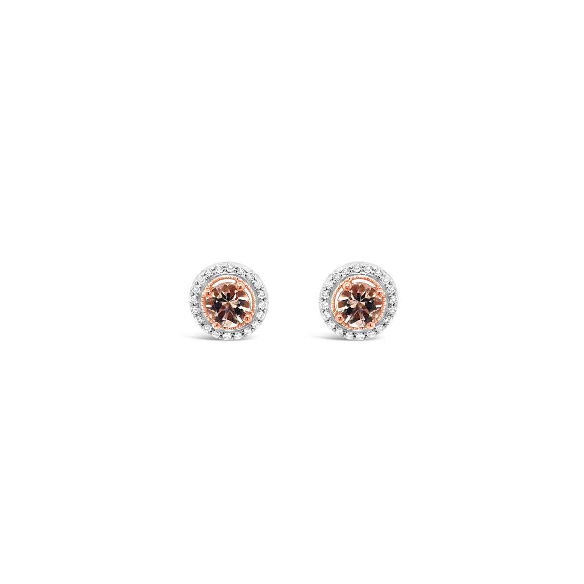 Morganite and diamond halo earrings - Duffs Jewellers
