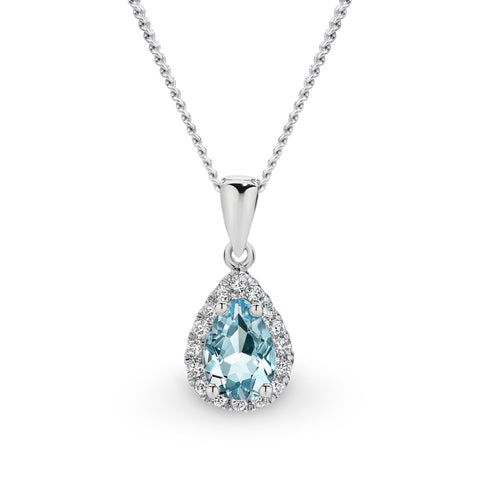 9CT White Gold Aquamarine and Diamond Pendant - Duffs Jewellers