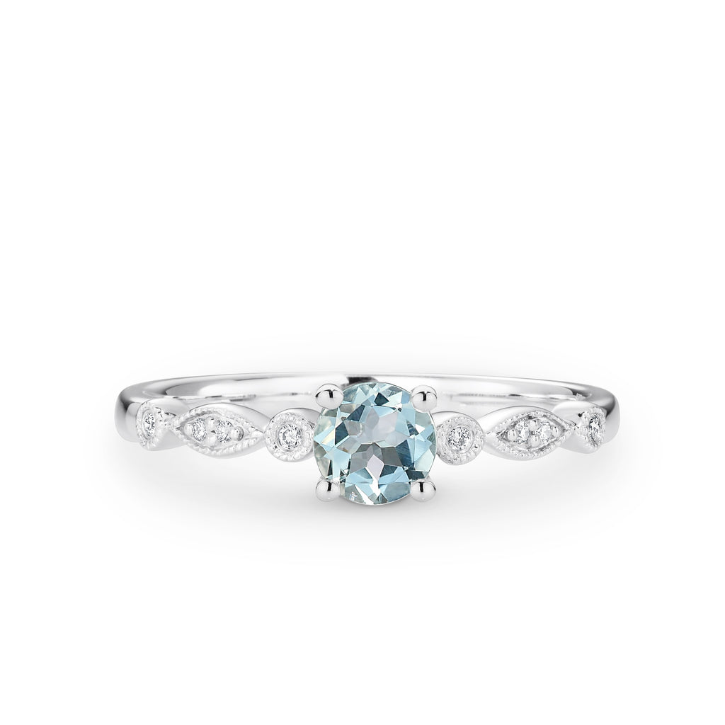 9ct White gold Aquamarine and Diamond ring with a total diamond weight of 0.03ct - Duffs Jewellers