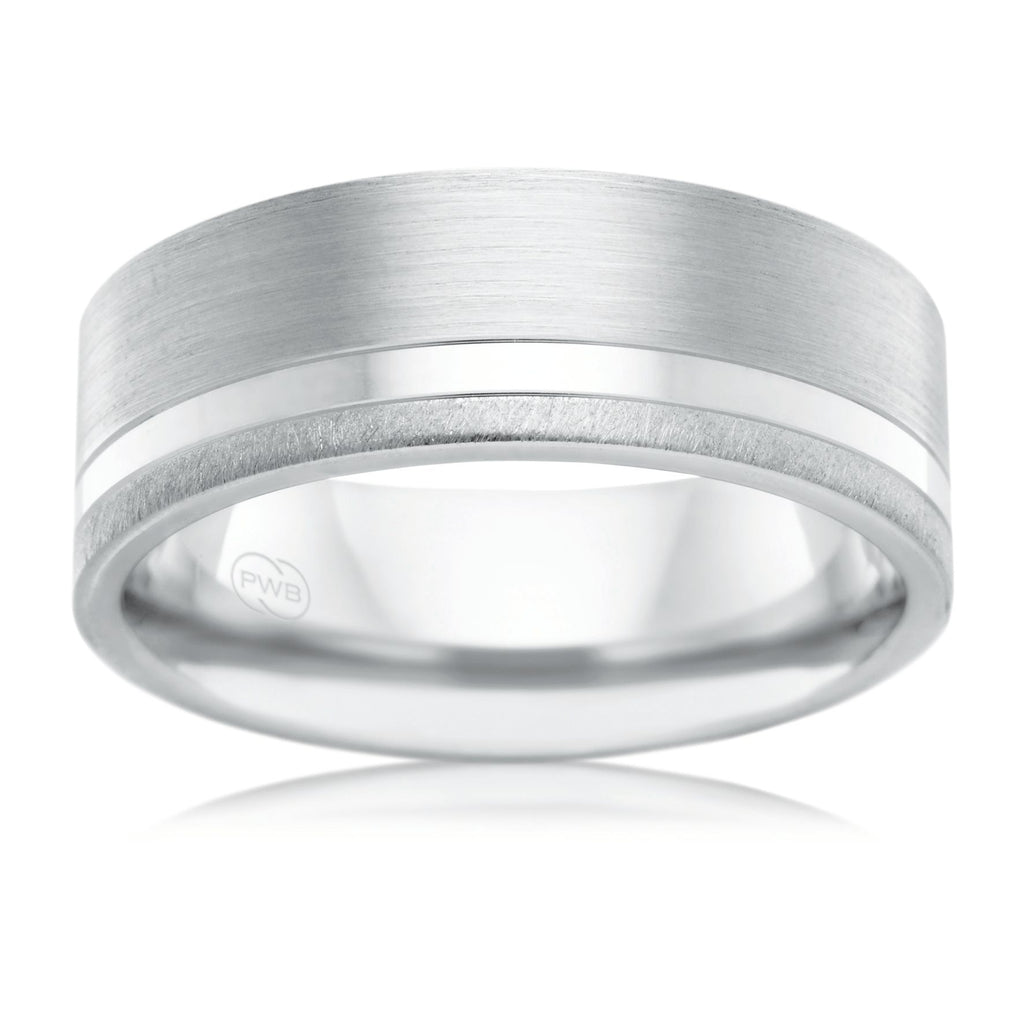 9ct White Gold 8mm Faceted Wedding Ring - Duffs Jewellers