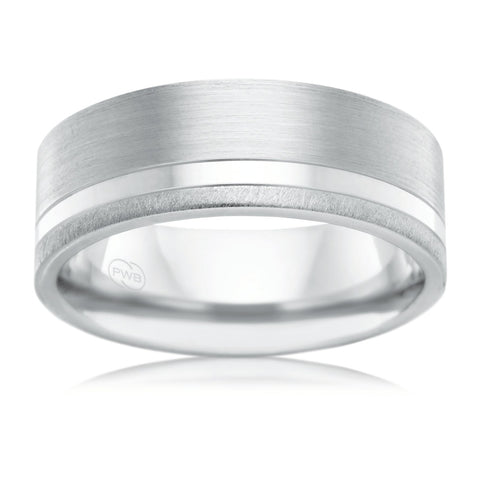 9ct White Gold 8mm Faceted Wedding Ring - Duffs Jewellers