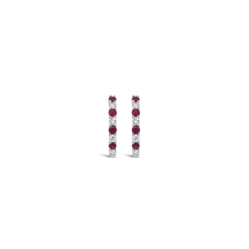 White gold diamond and ruby hoops - Duffs Jewellers